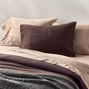 Casaluna dark fig king heavyweight linen blend quilted pillow sham New